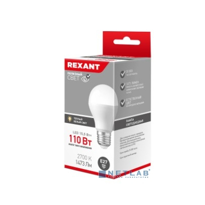 Rexant 604-008 Лампа светодиодная Груша A60 15,5 Вт E27 1473 лм 2700 K теплый свет