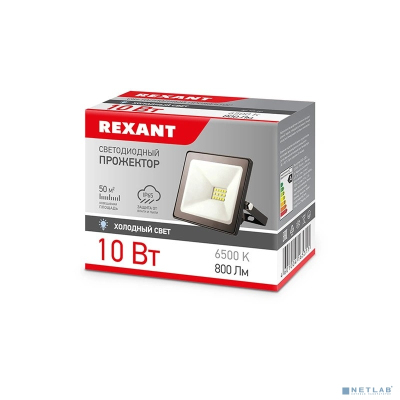 Rexant 605-001 Прожектор светодиодный 10 Вт 200–260В IP65 800 лм 6500 K холодный свет