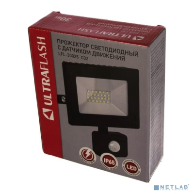 Ultraflash LFL-3002S C02 черный (LED прожектор с датчиком, 30 Вт, 230В, 6500К)