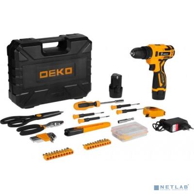 Аккумуляторная дрель-шуруповерт DEKO Banger 12V Li-Ion + набор инструмента 93 предмета, 2х2.0 Ач, з [063-4168]