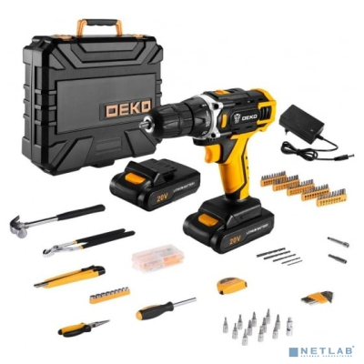 Аккумуляторная дрель-шуруповерт DEKO DKCD20FU-Li в кейсе + набор 195 инструментов для дома, 20В, 2х2.0Ач [063-4135]