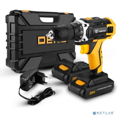 Аккумуляторная дрель-шуруповерт DEKO DKCD20FU-Li в кейсе + набор 63 инструмента для дома, 20В, 2х1.5Ач [063-4103]