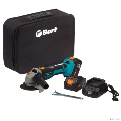 Bort Машина шлифовальная угловая аккумуляторная BWS-18Li-125 {18 В; Li-Ion ; 3 Ач; 9000 об/мин; 22,5 мм; 1,7 кг; 4 Ач; батарей 2 шт; аксессуаров 5 шт; гарантия 2 г} [93722340]