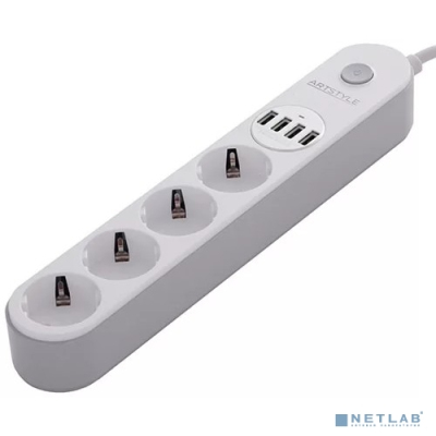 ARTSTYLE CL-4432W Сетевой фильтр, белый (с функцией умной зарядки, 220V, 2200W, 4 гнезда, 4 usb-порта)