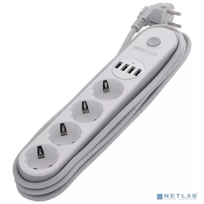ARTSTYLE CL-4432W Сетевой фильтр, белый (с функцией умной зарядки, 220V, 2200W, 4 гнезда, 4 usb-порта)