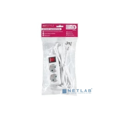 ARTSTYLE CL-C23GSW Сетевой удлинитель (белый, 2 гнезда, длина провода 3м, 220В, 16А, с заземлением, с выключателем)