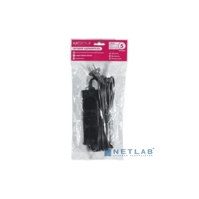 ARTSTYLE CL-C35B Сетевой удлинитель (черный, 3 гнезда, длина провода 5м, 220В, 10А, без заземления, без выключателя)