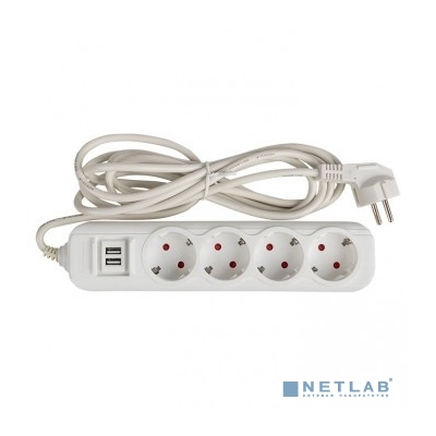 EKF UBA16-2USB-4-03i Удлинитель "Эксперт" 4 гнезда 3 метра 16А/3,5кВт с 2 USB 2,1А ПВС 3х1