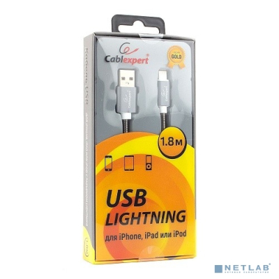 Cablexpert Кабель для Apple CC-G-APUSB02Gy-1.8M, AM/Lightning, серия Gold, длина 1.8м, титан, блистер