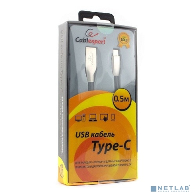 Cablexpert Кабель USB 2.0 CC-G-USBC01Bk-0.5M AM/Type-C, серия Gold, длина 0.5м, черный, блистер