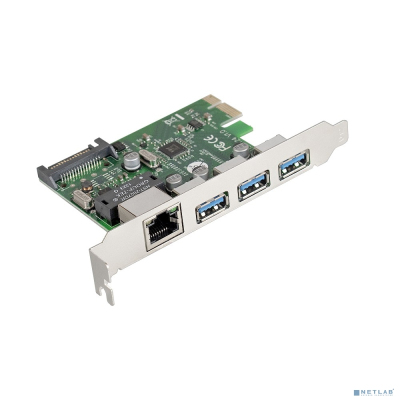 Exegate EX283714RUS Контроллер сетевой EXE-361 PCI-E 2.0, 3*USB3.0 ext + LAN UTP 1000Mbps, раз.доп.пит.OEM)