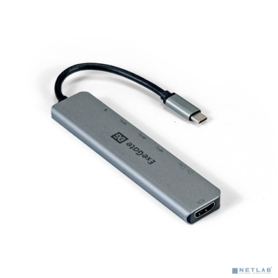 Exegate EX293983RUS Док-станция ExeGate DUB-21C/PD/CR/H (кабель-адаптер USB Type-C --> 2xUSB3.0 + Card Reader + PD 100W + HDMI 4K@60Hz, Plug&Play, серый)