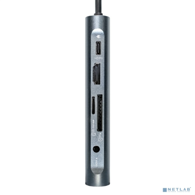 Exegate EX293985RUS Док-станция ExeGate DUB-31C/MAX (кабель-адаптер USB Type-C --> 3xUSB3.0 + Card Reader + PD 100W + HDMI 4K@30Hz + VGA + Audio + Lan RJ45 10/100/1000Mb, Plug&Play, серый)
