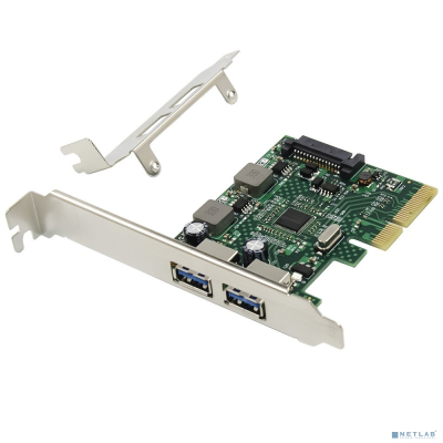ORIENT AM-U3142PE-2A, Контроллер PCI-Ex4 v3.0, USB 3.2 Gen2, 2-port ext Type-A, ASM3142 chipset, разъем доп.питания, в комплекте LP планка крепления (31272)