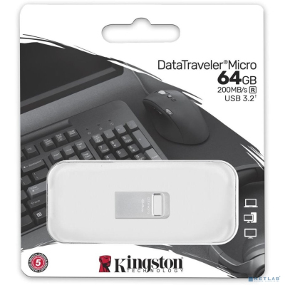 Kingston USB Drive 64GB DataTraveler Micro USB3.0, серебристый [DTMC3G2/64gb]