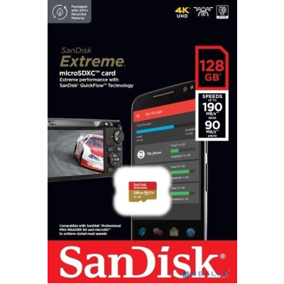 Micro SecureDigital 128GB SanDisk microSDXC Class 10 UHS-I A2 C10 V30 U3 Extreme 190MB/s [SDSQXAA-128G-GN6MN]