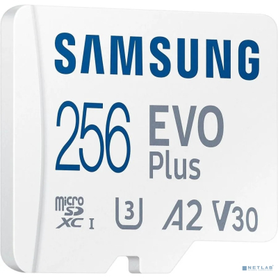 Micro SecureDigital 256GB Samsung EVO Plus Class 10, A2, V30, UHS-I (U3), W 90 МБ/с, R 130 МБ/с, <MB-MC256KA/KR> адаптер на SD