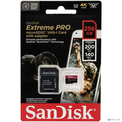 Micro SecureDigital 256GB Sandisk Extreme Pro microSDXC + SD Adapter + Rescue Pro Deluxe 200MB/s [SDSQXCD-256G-GN6MA]