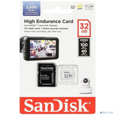 Micro SecureDigital 32GB Sandisk Class 10 UHS-I U3 V30 High Endurance Video Monitoring Card [SDSQQNR-032G-GN6IA]