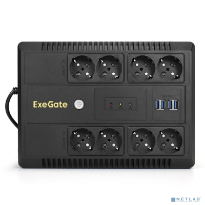 Exegate EX293855RUS ИБП ExeGate NEO NNB-1000.LED.AVR.8SH.CH <1000VA/650W, LED, AVR, 8*Schuko, 4*USB-порта для зарядки, Black>