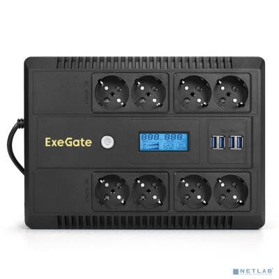 Exegate EX293856RUS ИБП ExeGate NEO Smart LHB-600.LCD.AVR.8SH.CH.USB <600VA/360W, LCD, AVR, 8*Schuko, USB, 4*USB-порта для зарядки, Black>