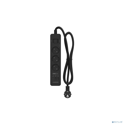 Harper Сетевой фильтр с USB зарядкой UCH-350 Black PD3.0 (3 роз.,1,5м., 2xUSB+1xType-C портами, 4000W) {H00003196}