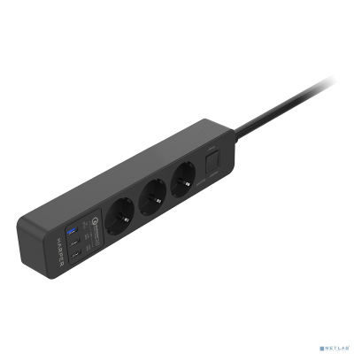 Harper Сетевой фильтр с USB зарядкой UCH-410 Black QC3.0 (3 роз.,3м.,3xUSB (max 4.8A), 4000W) {H00003198}