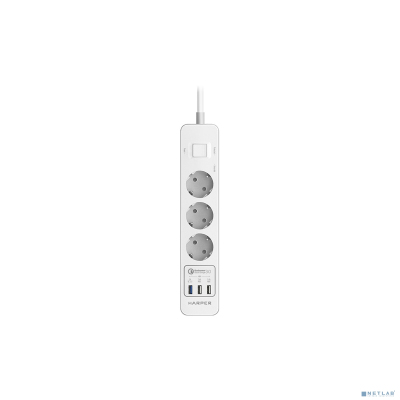 Harper Сетевой фильтр с USB зарядкой UCH-410 White QC3.0 (3 роз.,3м.,3xUSB (max 4.8A), 4000W) {H00003197}
