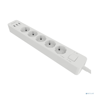 Harper Сетевой фильтр с USB зарядкой UCH-530 White (5 роз.,1,5м.,3 x USB 2.4A (max 3.4A), 4000W) {H00002264}