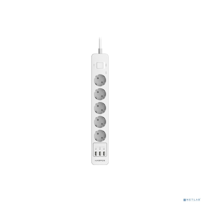 Harper Сетевой фильтр с USB зарядкой UCH-550 White (5 роз.,5м.,3 x USB 2.4A (max 3.4A), 4000W) {H00003206}