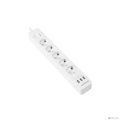 Harper Сетевой фильтр с USB зарядкой UCH-550 White (5 роз.,5м.,3 x USB 2.4A (max 3.4A), 4000W) {H00003206}