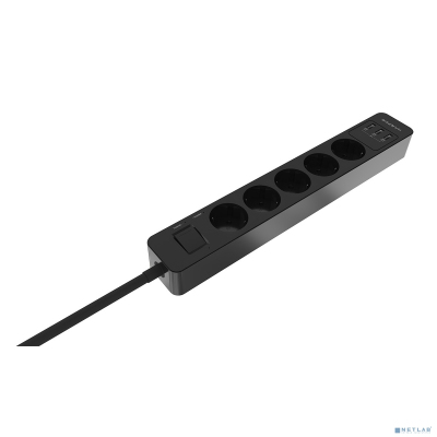Harper Сетевой фильтр с USB зарядкой UCH-560 Black (5 роз.,3м.,3 x USB 2.4A (max 3.4A), 4000W) {H00003013}