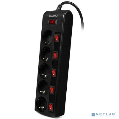SVEN Фильтр SF-05PL 1.8 м (5 розеток), черный, цветная коробка [SV-015152]