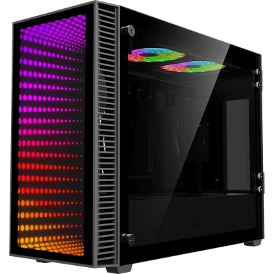 Компьютерный корпус, без блока питания ITX/ Gamemax Abyss ITX case, black, w/o PSU, w/2xUSB3.0, infinity rainbow lights FP, w/2x120mm Rainbow top fans (FN12ARGB-M)