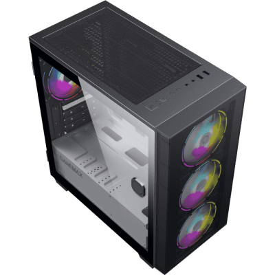 Компьютерный корпус, без блока питания mATX/ Gamemax Aero Mini mATX case, black, w/o PSU, w/1xUSB3.0+1xUSB2.0, w/3x12cm ARGB front fans GMX-12-Rainbow-D), w/1x12cm ARGB rear fan (GMX-12-Rainbow-D)