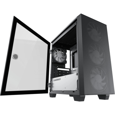 Компьютерный корпус, без блока питания mATX/ Gamemax Aero Mini mATX case, black, w/o PSU, w/1xUSB3.0+1xUSB2.0, w/3x12cm ARGB front fans GMX-12-Rainbow-D), w/1x12cm ARGB rear fan (GMX-12-Rainbow-D)