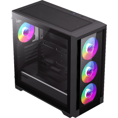 Компьютерный корпус mATX, без блока питания/ Gamemax DEFENDER TG mATX case, black, w/o psu, w/1xUSB3.0+2xUSB2.0, Combo Audio, w/3x12cm ARGB front fan (1xFN-12A-M6I, 2xFN-12A-S6I), w/1x12cm ARGB rear fan (FN