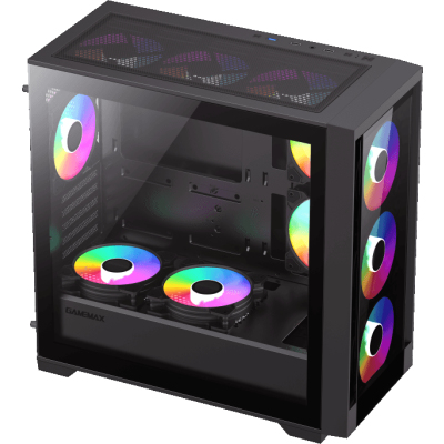 Компьютерный корпус mATX, без блока питания/ Gamemax DEFENDER TG mATX case, black, w/o psu, w/1xUSB3.0+2xUSB2.0, Combo Audio, w/3x12cm ARGB front fan (1xFN-12A-M6I, 2xFN-12A-S6I), w/1x12cm ARGB rear fan (FN