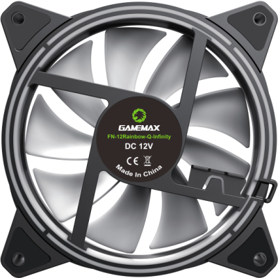 Кулер для корпуса ПК/ Gamemax FN-12Rainbow-Q-Infinity, 12CM ARGB Rainbow Infinity, Quad-ring, 3pin+4Pin connector
