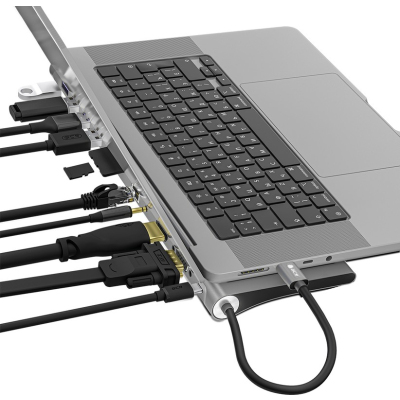 GCR Док-станция 11 в 1 Multiport Aluminum Type C 3.1 на USB 3.0 + 3 x USB 2.0 + Type C PD + HDMI 2.0 + VGA + SD/MicroSD + audio 3.5mm jack, GCR-54220