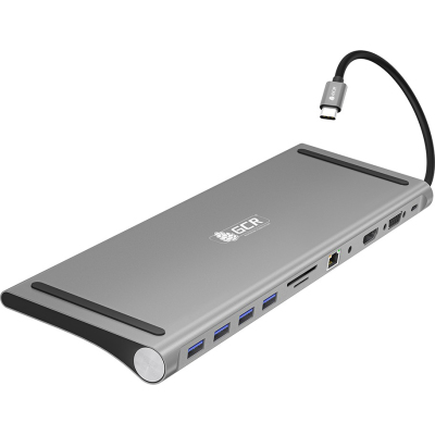 GCR Док-станция 11 в 1 Multiport Aluminum Type C 3.1 на USB 3.0 + 3 x USB 2.0 + Type C PD + HDMI 2.0 + VGA + SD/MicroSD + audio 3.5mm jack, GCR-54220