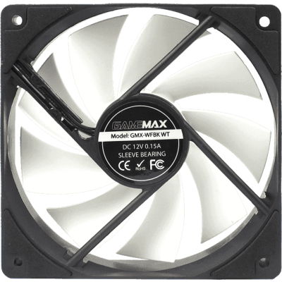 Кулер для корпуса ПК/ Gamemax GMX-WFBK-WT, 12CM black fan, white blade, 3pin+4Pin connector