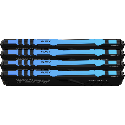Память оперативная/ Kingston 64GB 2666MHz DDR4 CL16 DIMM (Kit of 4) 1Gx8 FURY Beast RGB
