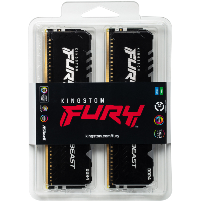 Память оперативная/ Kingston 32GB 3733MHz DDR4 CL19 DIMM (Kit of 2) 1Gx8 FURY Beast RGB