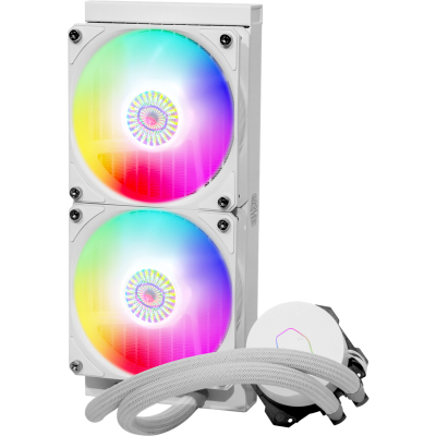 Система охлаждения/ Cooler Master MasterLiquid ML240L V2 ARGB White Edition (210W, 240mm, RGB, fans: 2x120mm/62CFM/27dBa/650-1800rpm, 1700/1200/115X/2066/2011-V3/2011/AM5/AM4/AM3/AM3+/AM2/AM2+/FM2/FM2+/FM1)