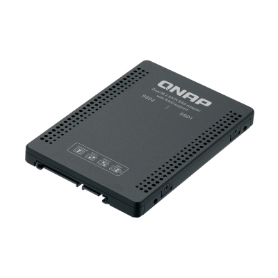 QNAP QDA-A2MAR HDD/SSD drives adapter 2 x M.2 2280 SATA SSD -> 1 x SATA 2.5" , Transfer rate 6 Gb/s. Supports RAID 0, 1, JBOD. w/o HDD