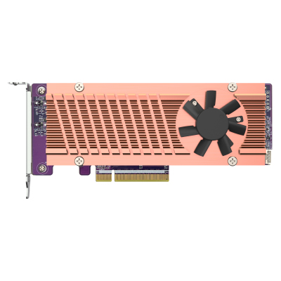 QNAP QM2-2P-384A 2 x M.2 22110 or 2280 PCIe (Gen3 x 4) NVMe SSD slots. Low-profile flat and Full-height brackets included.