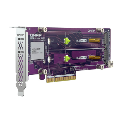 QNAP QM2-2P-384A 2 x M.2 22110 or 2280 PCIe (Gen3 x 4) NVMe SSD slots. Low-profile flat and Full-height brackets included.
