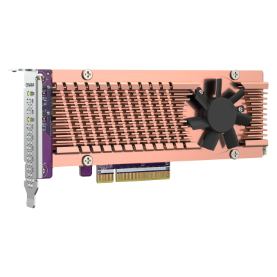 QNAP QM2-2P-384A 2 x M.2 22110 or 2280 PCIe (Gen3 x 4) NVMe SSD slots. Low-profile flat and Full-height brackets included.