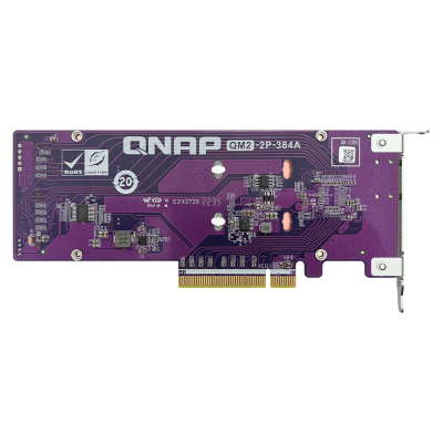 QNAP QM2-2P-384A 2 x M.2 22110 or 2280 PCIe (Gen3 x 4) NVMe SSD slots. Low-profile flat and Full-height brackets included.